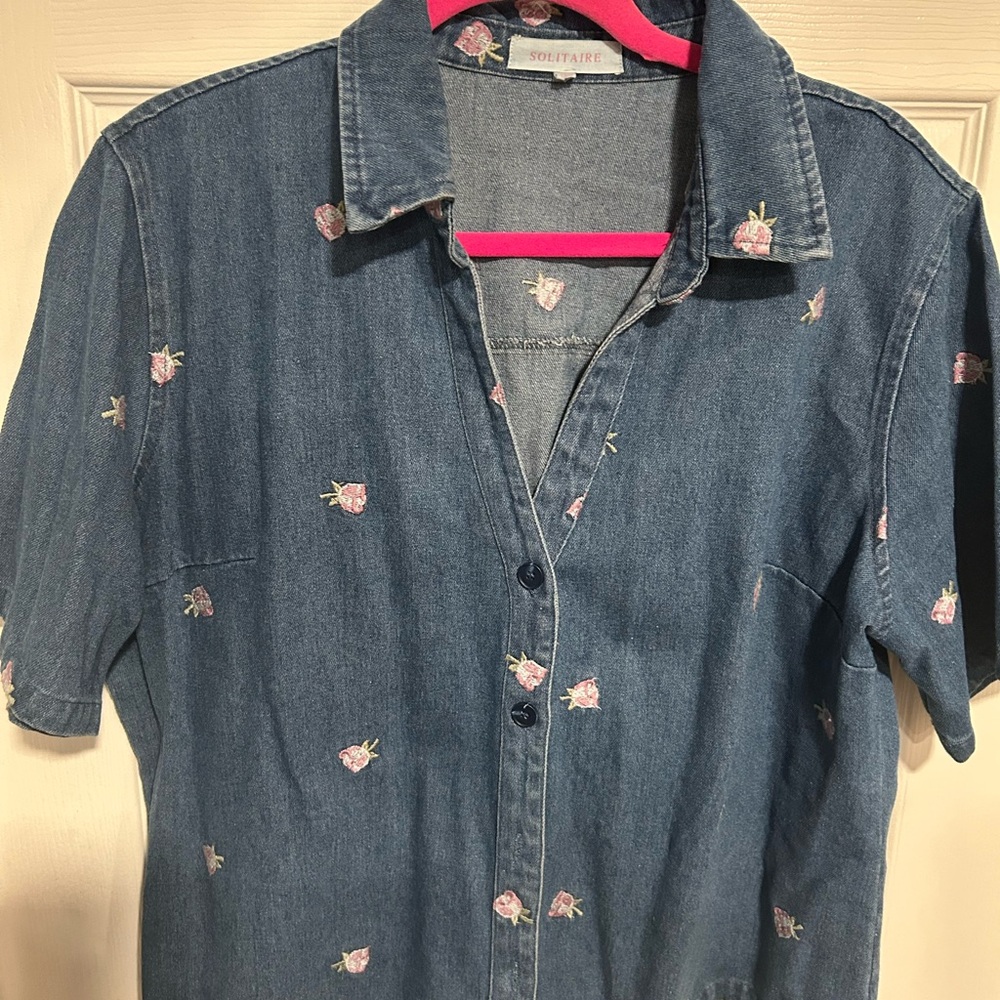 Denim Floral Button-Up Shirt